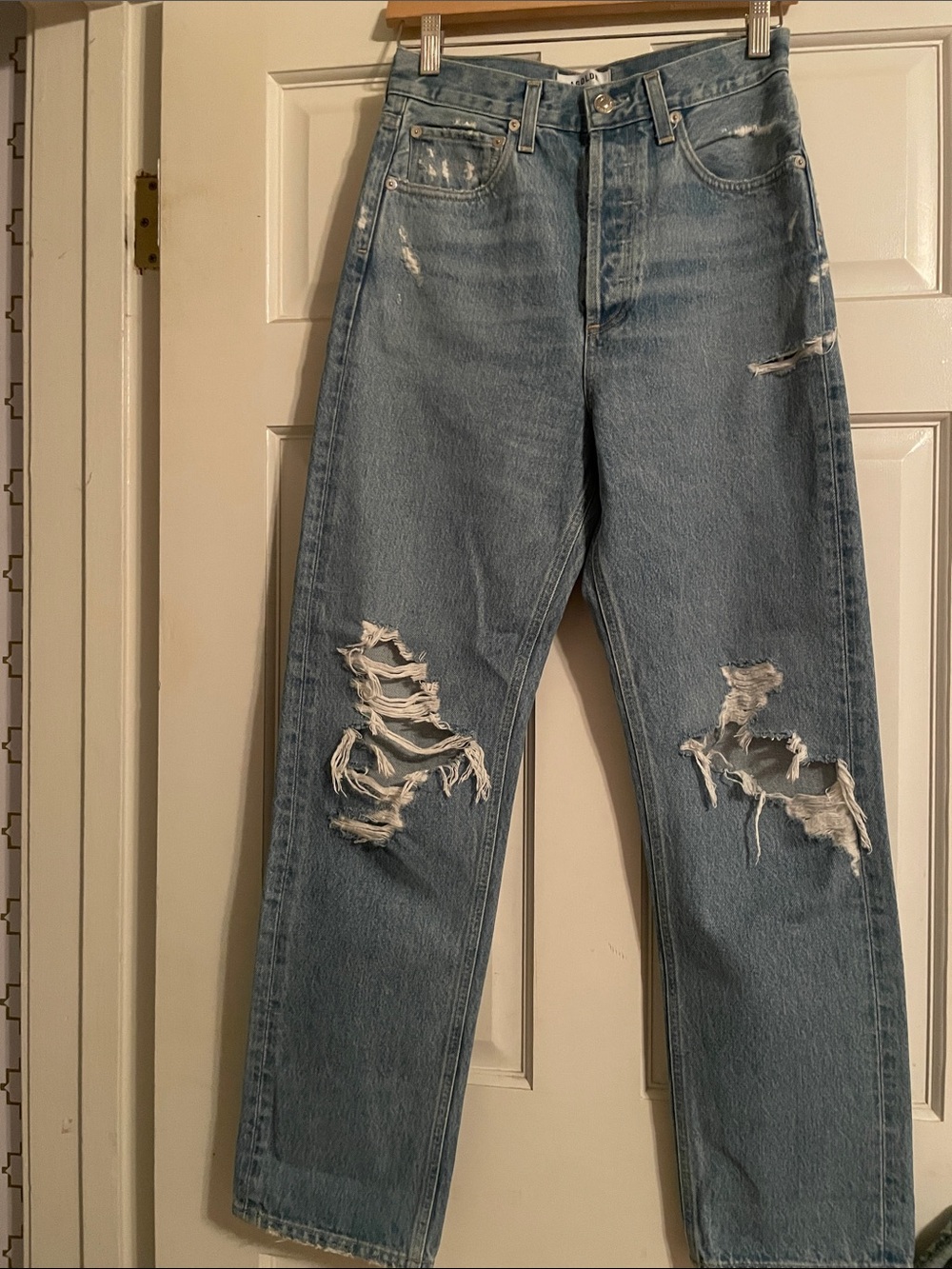 Agolde Light Wash Distressed Straight-Leg Jeans